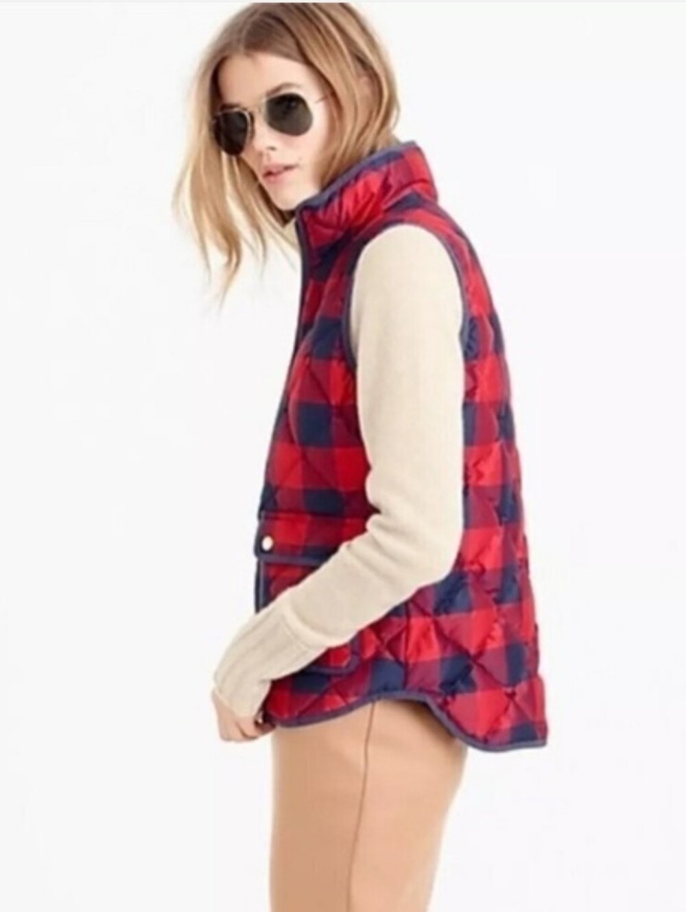 J. Crew Classic Quilted Buffalo Plaid Down Puffer Vest